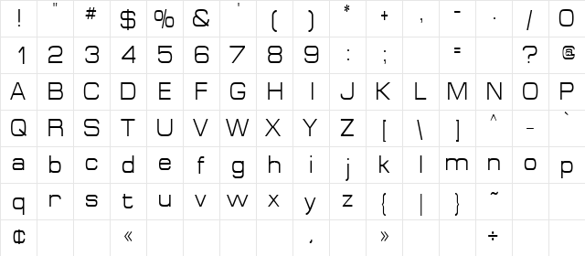 SpaceOutCondensed Regular  glyph index