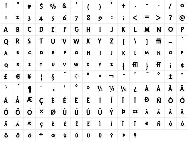 Octone ITC Bold  glyph index