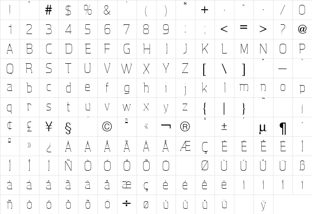 Aquarius Two Regular  glyph index