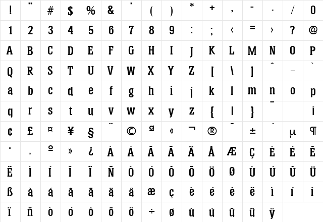 Helium-Serial Bold  glyph index