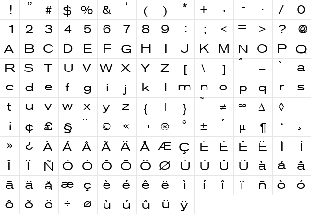 AkzentExtended Regular  glyph index