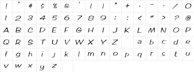 Zabrze Oblique  glyph index