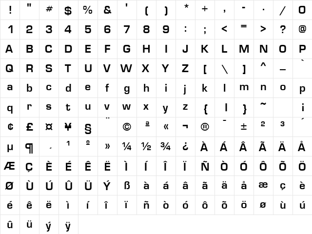 Microstile Bold  glyph index