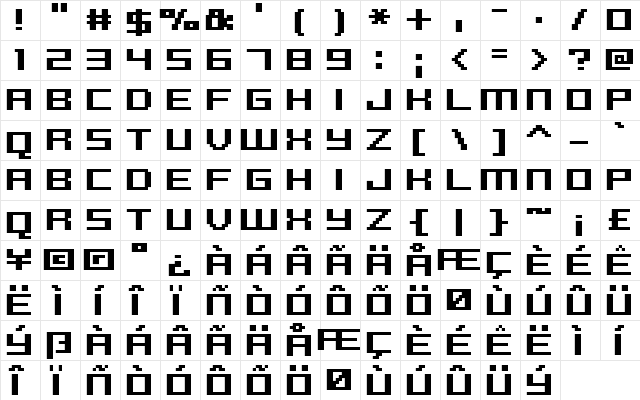 FFF Reaction Bold Extended Regular  glyph index
