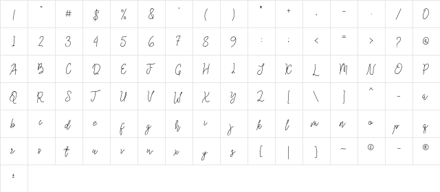 Queenesia Regular  glyph index