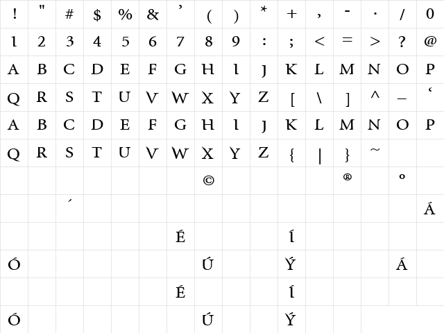 InfraRed Bold  glyph index