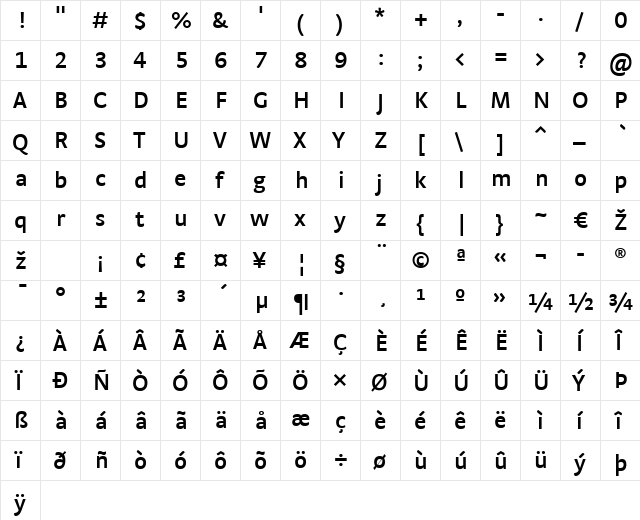 StradaTF-SemiBold Regular  glyph index