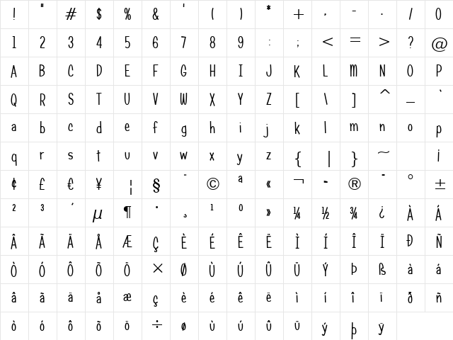 Candy Square BTN Cond Regular  glyph index