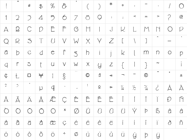 Cupola Regular  glyph index