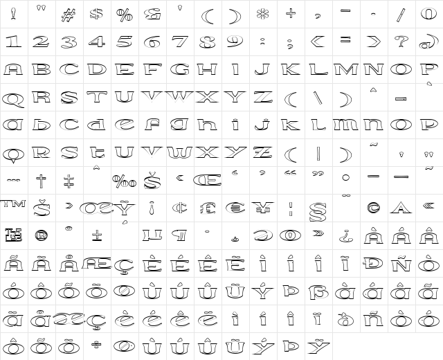 Extrano - Borde Regular  glyph index