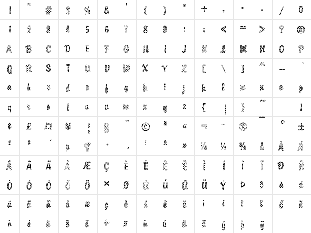 Brody11 Becker Regular  glyph index