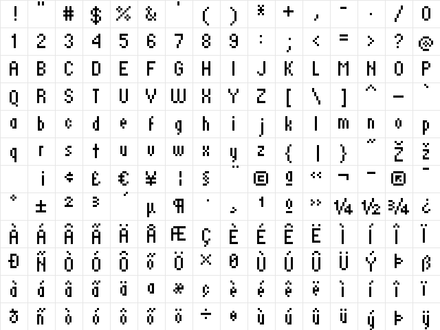 standard 07_58 Regular  glyph index