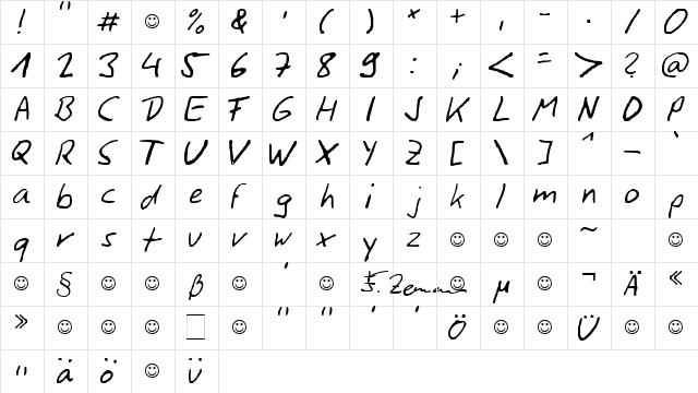 SiggiHand Regular  glyph index