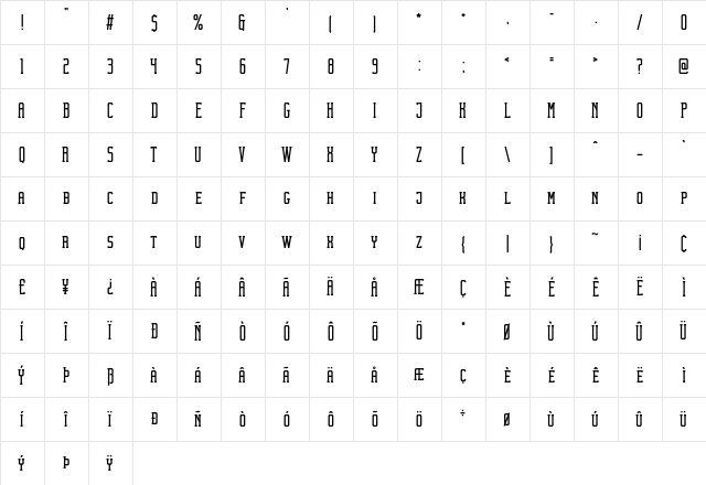 Theobald_Clean Regular  glyph index