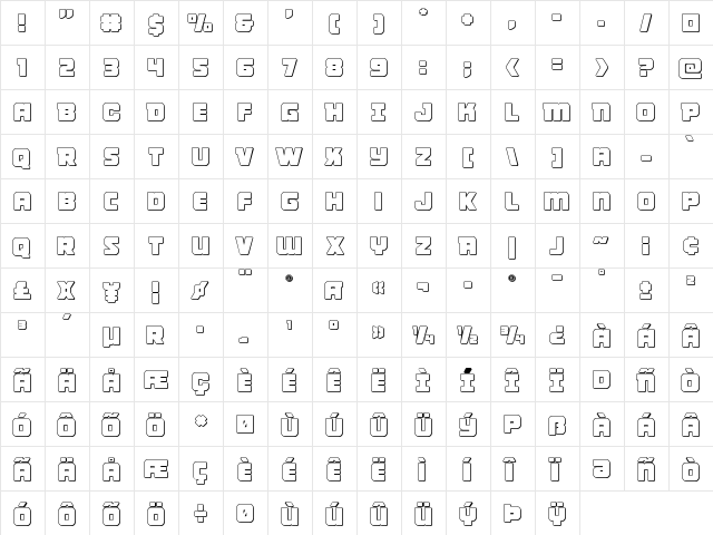 Victory Comics Outline Outline  glyph index