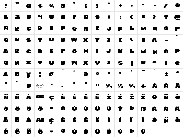 Zounderkite Expanded Expanded  glyph index