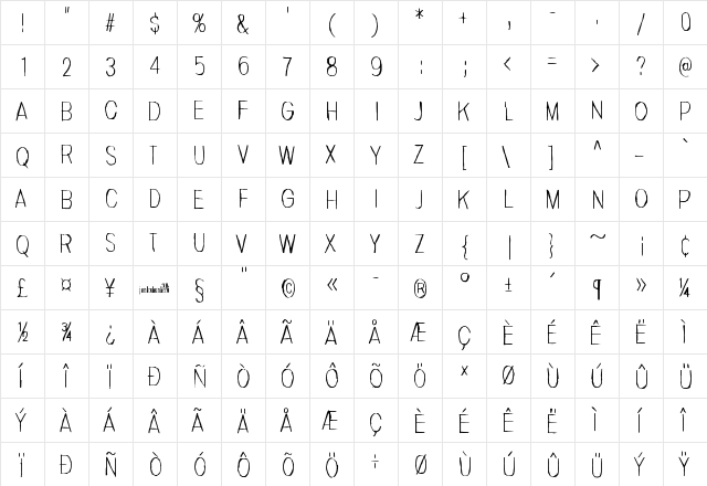 Invisiblerror Regular  glyph index