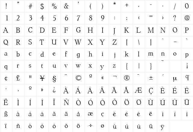Hoboken-Serial-ExtraLight Regular  glyph index