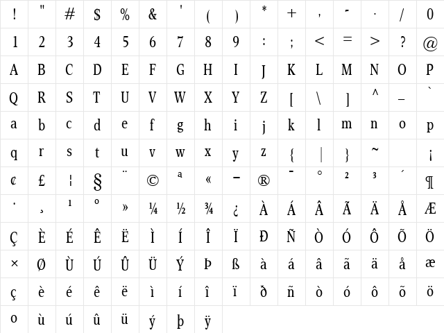 Esperanto Cond Regular  glyph index