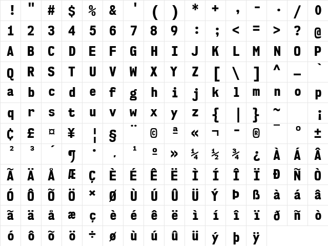 NK57 Monospace Semi-Condensed ExtraBold  glyph index