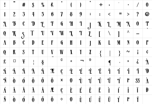 Verve Alternate Regular  glyph index