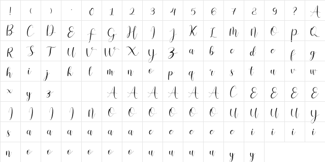 Vessiafree Regular  glyph index