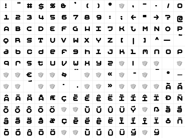 Moby Bold  glyph index