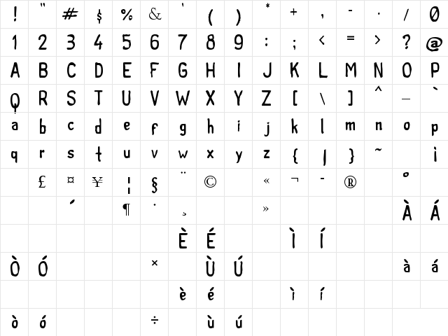 tintilla Regular  glyph index