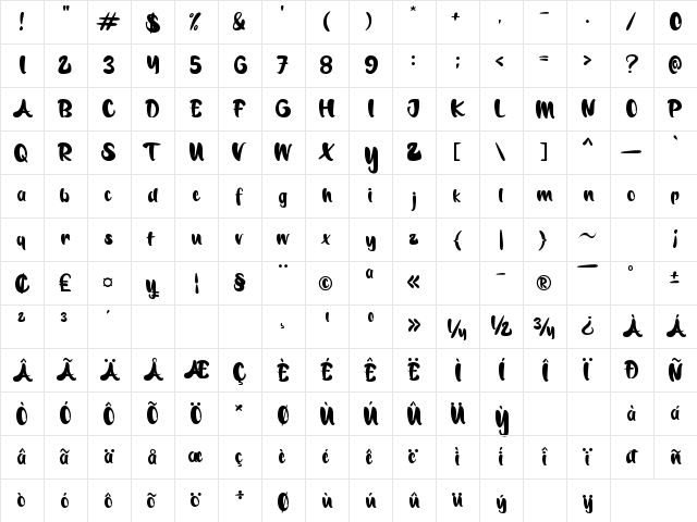 Moonliona Regular  glyph index