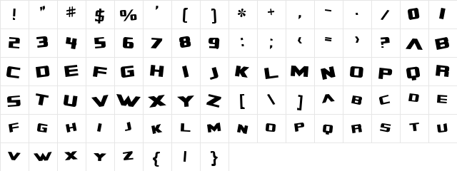 Zero Gravity Extended Regular  glyph index