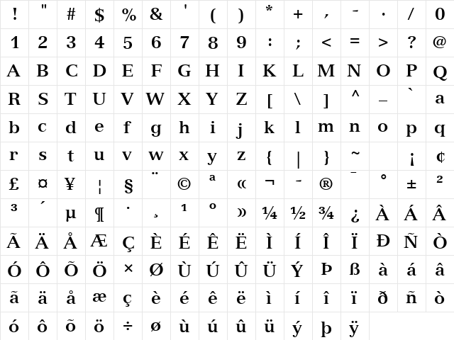 Versailles LT Com 75 Bold  glyph index