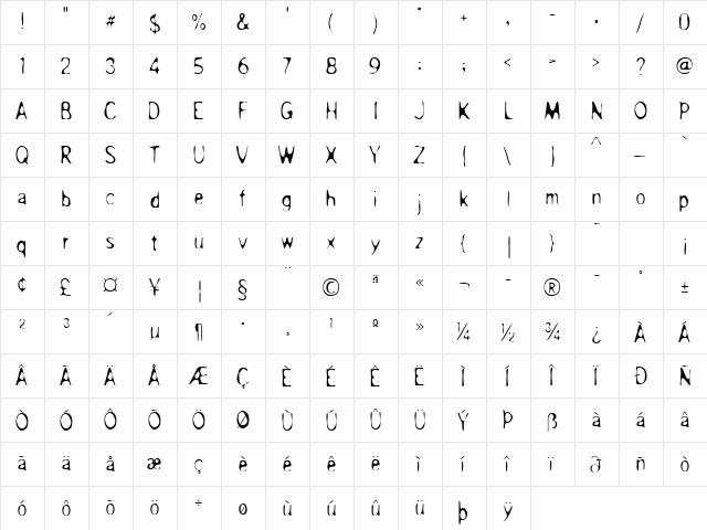 Overprint ICG Light  glyph index