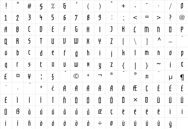 GrafiloneLLSemiBold Regular  glyph index