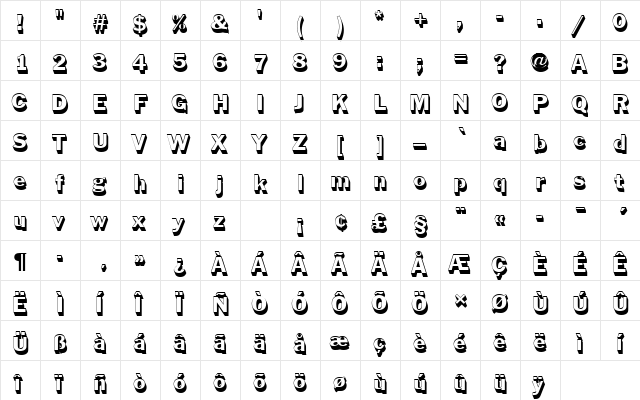 FranklinGotTRegSh1 Regular  glyph index