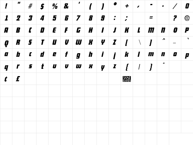 Shylock Bold Italic  glyph index