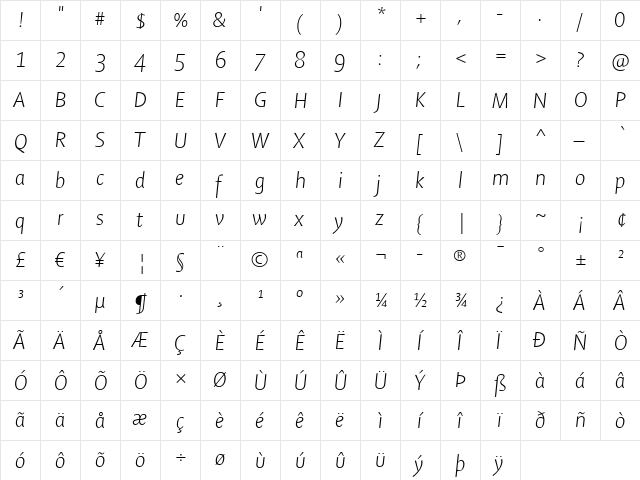 Shaker Regular  glyph index