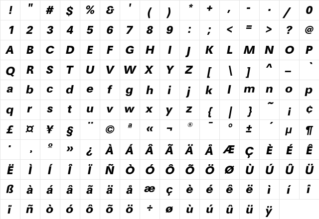 MaximaEF BoldOblique  glyph index