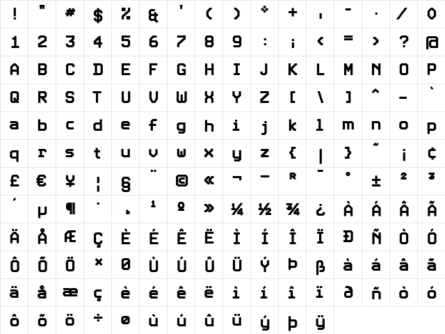 Expo Regular  glyph index