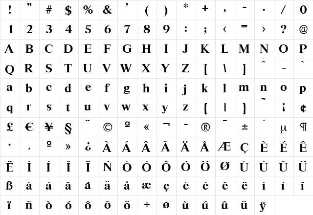 SimonBecker Bold  glyph index