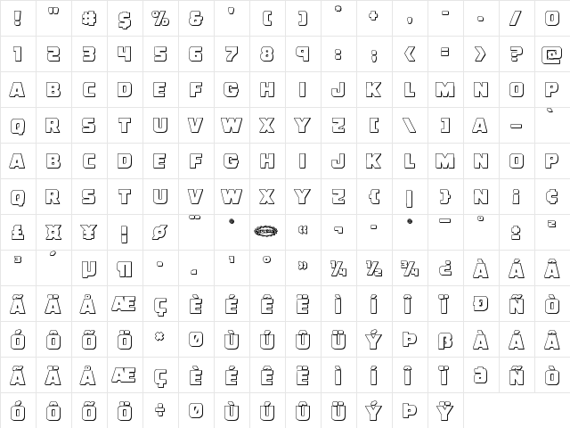 Uglier Things 3D Regular  glyph index