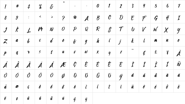 Preteoria Regular  glyph index