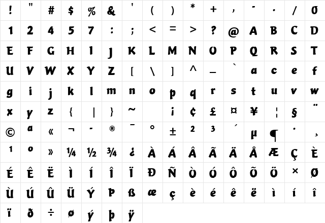 Vario Com Regular  glyph index