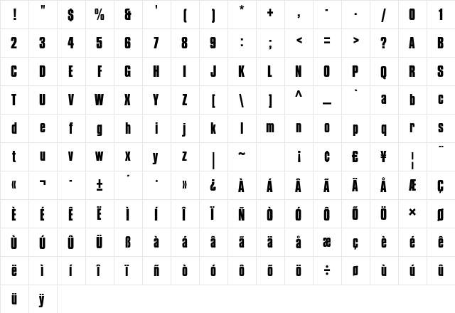 Compacta Std Bold  glyph index
