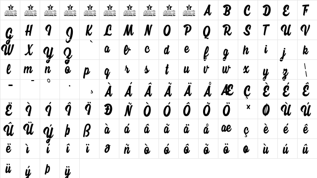 Megan Personal Use Regular  glyph index