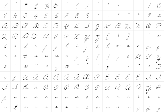 Mr Leopolde Regular  glyph index