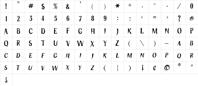 Headbone Regular  glyph index
