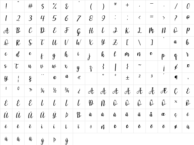 Marcella Regular  glyph index
