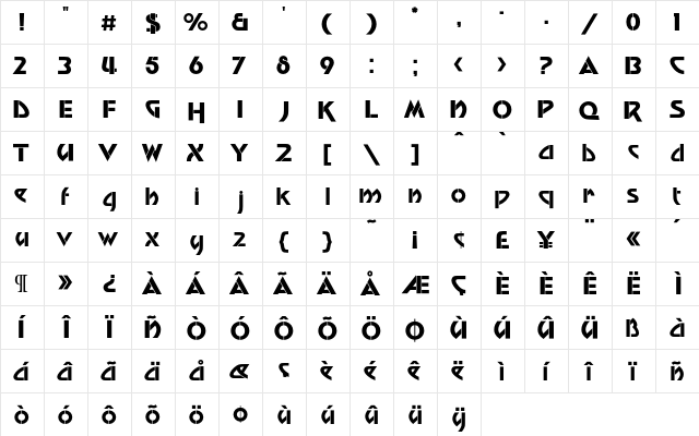 Breadline Normal  glyph index