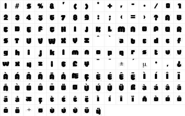 Bigbrother Regular  glyph index