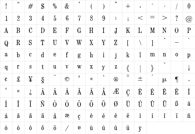 CentarraNova Regular  glyph index